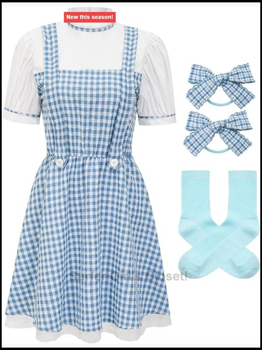 Women's Dorothy Halloween Costume Dress with Socks & Pony Holders Cotton Blend